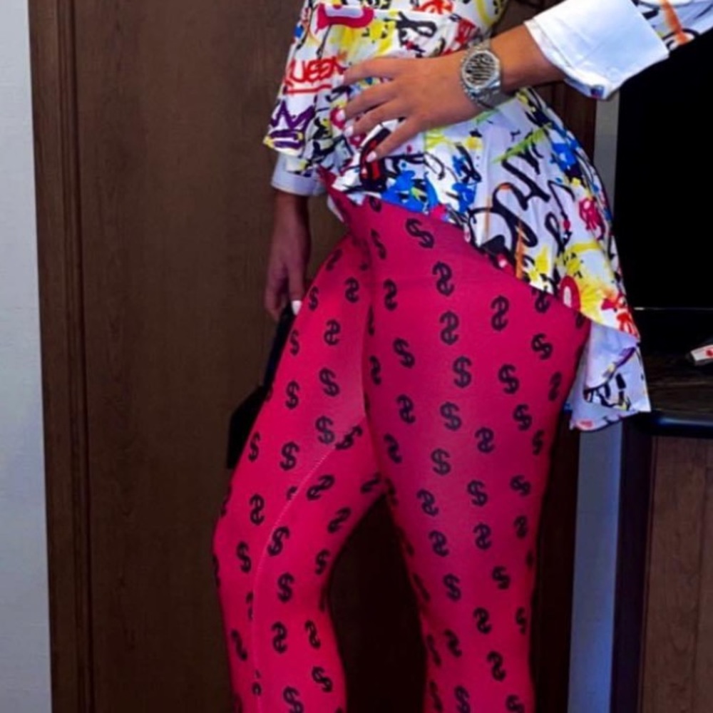 Money sign $$$ hot pink tights leggings